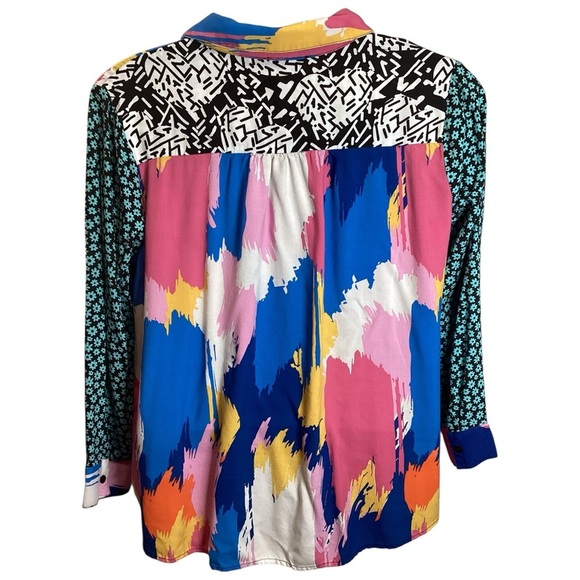 JM Collection Multicolor Abstract Women's Button Down Shirt, Plus Size 1X - Picture 2 of 7